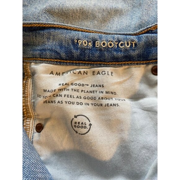 American Eagle 90s Bootcut Jeans Light Wash Distressed Knees Womens Size 10 - Picture 4 of 16
